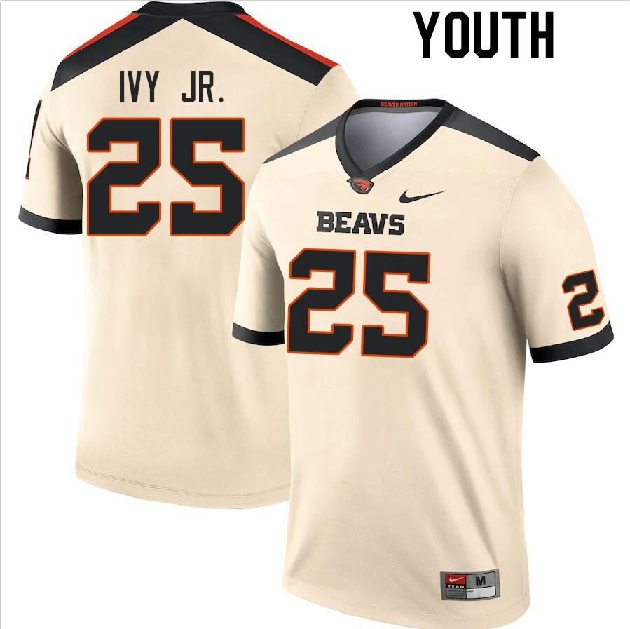 Youth #25 Tyrice Ivy Jr. Oregon State Beavers College Football Jerseys Stitched Sale-Cream - Click Image to Close